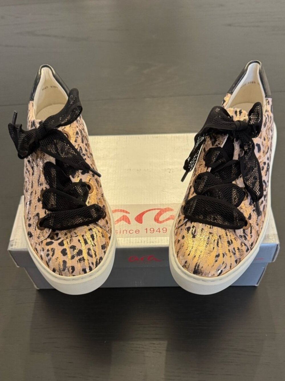 Ara Courtyard High-Soft rose-gold bronze leopard leather sneakers US10 = EU41